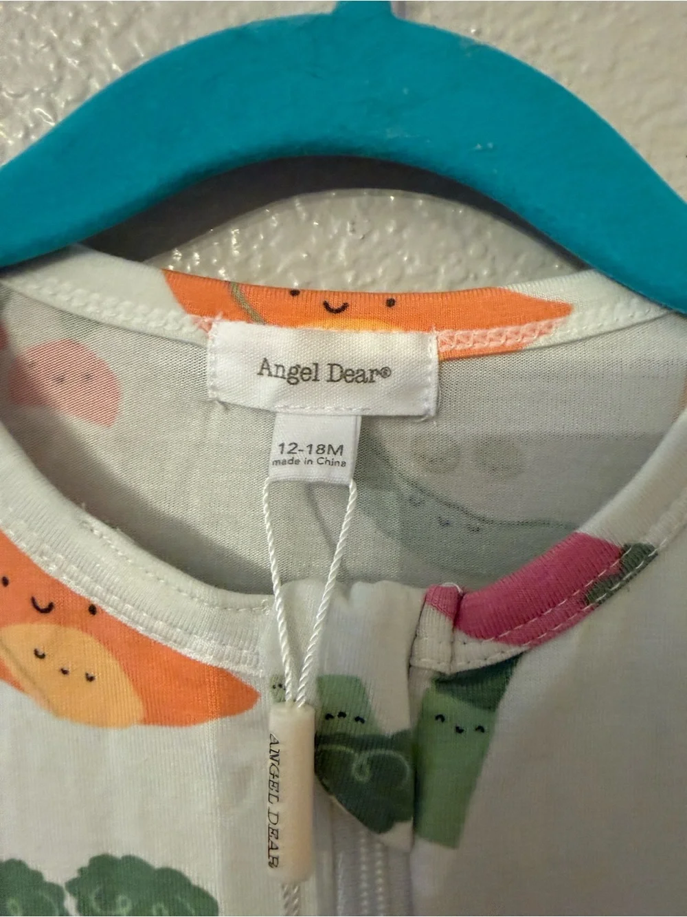 Angel Dear White Footed One-Piece Pajamas with Multi Veggie Print